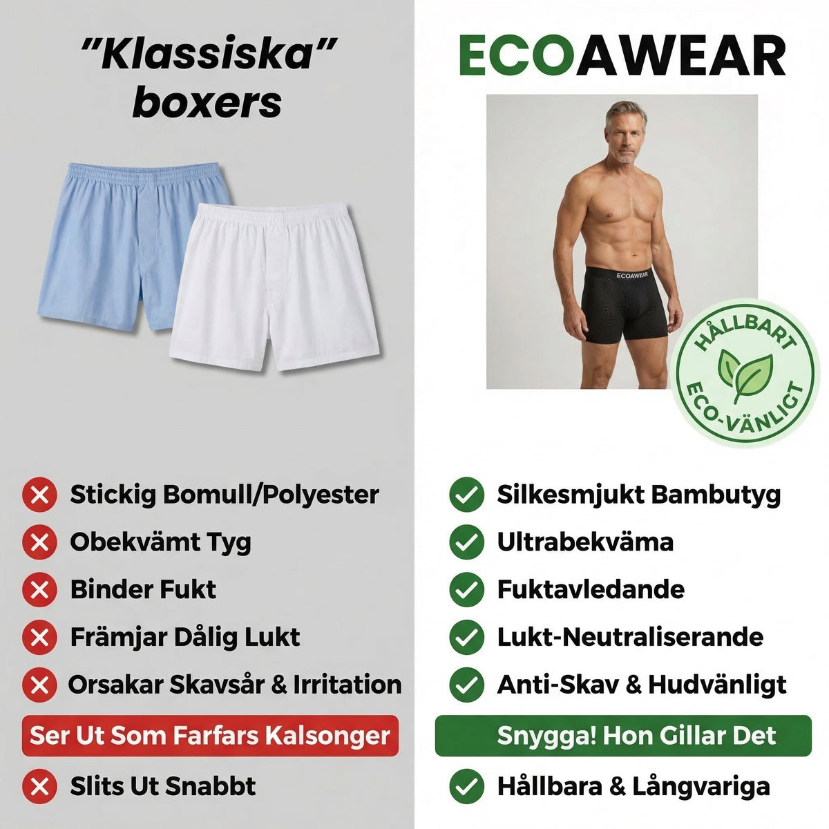 ECOAWEAR® Bamboo Boxers 5-Pack | 6cm longer legs + fly!